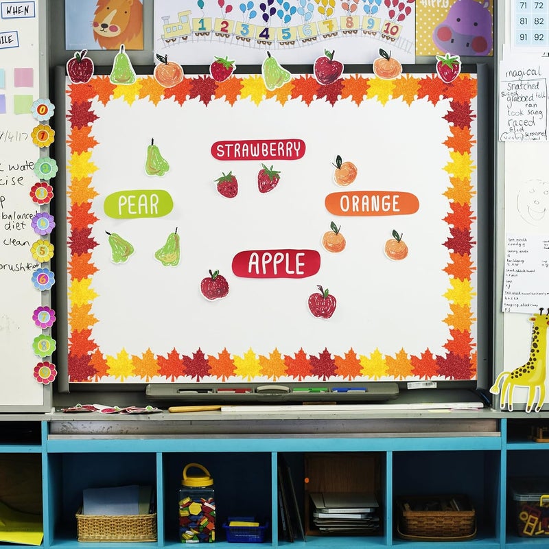 Whaline 32.8Ft Fall Bulletin Board Border Glitter Orange Yellow Red Maple Leaf Die Cut Trim Border Roll for Autumn Thanksgiving Classroom Chalkboard Wall Decor - Image 5